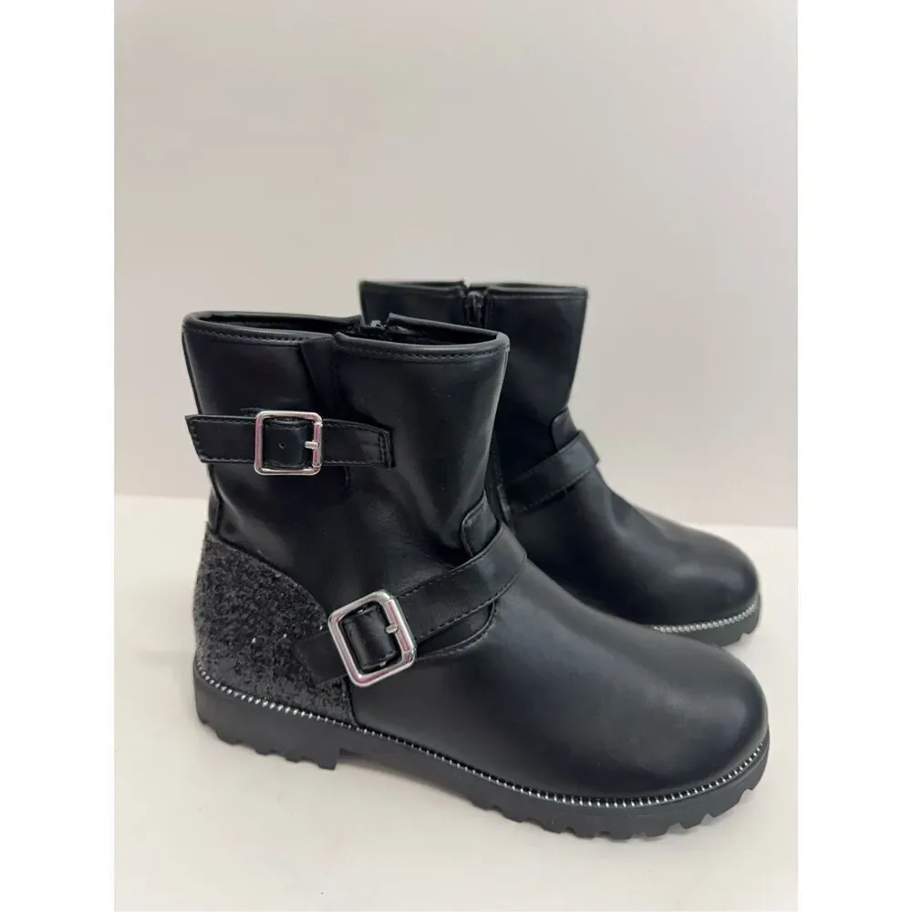 Harper Canyon Boots Size 5 Black Buckle‎ Detail Lug Sole Block Heel Side Zip NEW